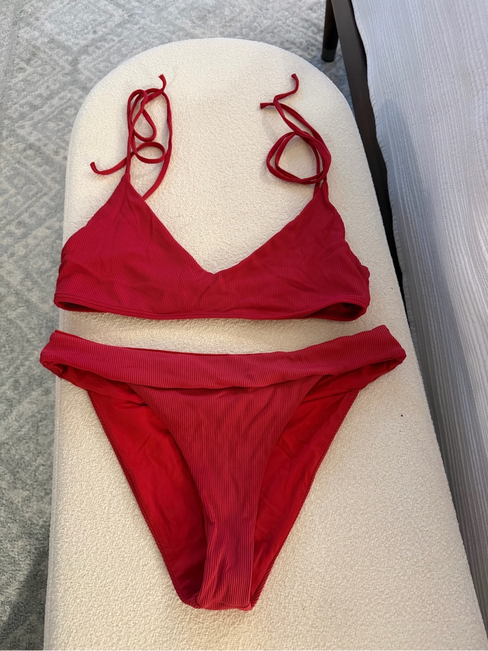 l*space Red Ribbed Tie-Shoulder Bikini Set - Picture 2 of 6